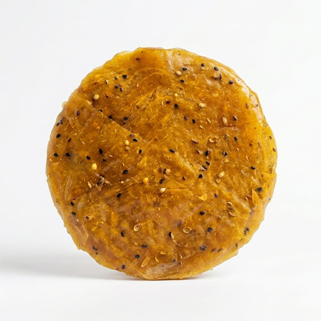 Kaihunnyam Chakka Pappad (Jackfruit) Pappads, 10 pieces, crispy Indian snack on a white plate with green leaves.