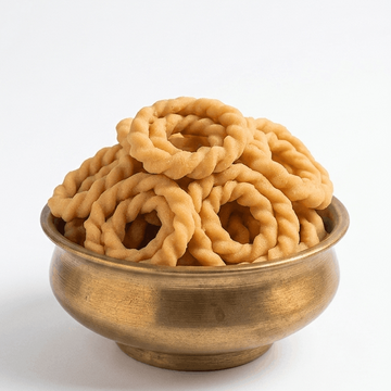 Kai Murukku snacks from Kaipunnyam, two lines of crispy, golden Indian-style snack in 200g package.