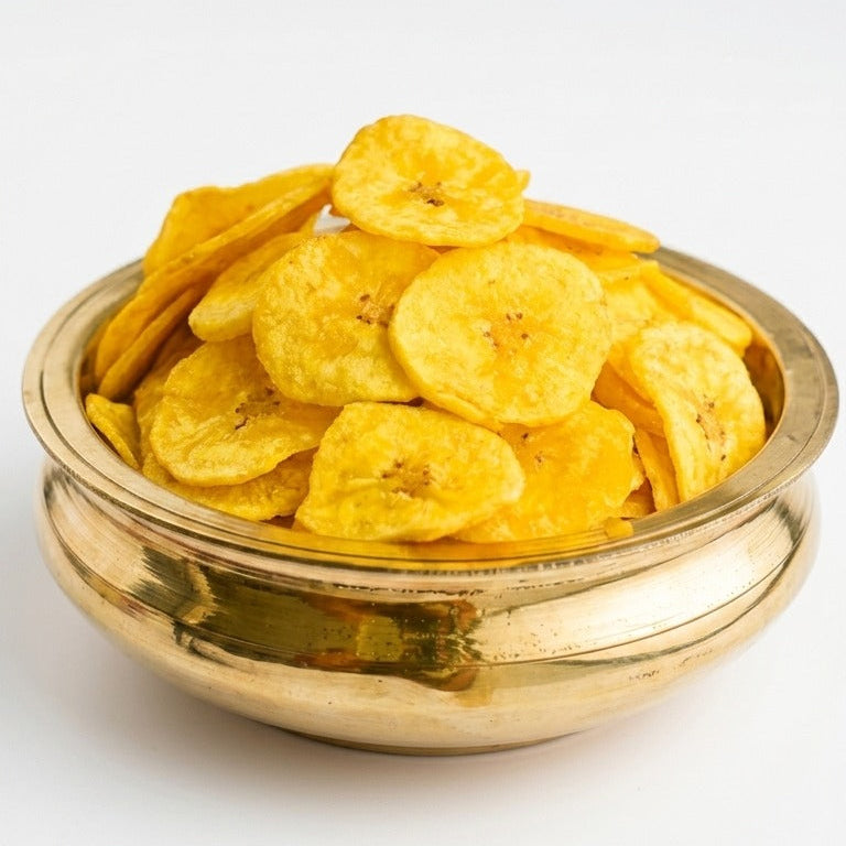 Crunchy Kaipunnyam banana chips snack in a 200g package, showcasing golden, sliced dried bananas.